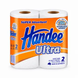 Kitchen Towel Handee 2 Pack 2 PLY 60 Perforated Sheets Per Roll 225 x 205mm